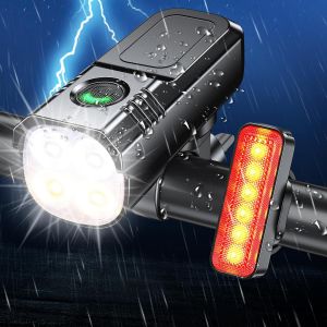 Lumiere Velo Avant Et Arriere [Spot & Faisceau D'inondation],[8+6 Modes D'éclairage] Lampe Vélo Led Puissante Étanche,Usb Rechargeable,Eclairage Vélo Pour Cyclysme Vtt,Alliage D'aluminium - Neuf