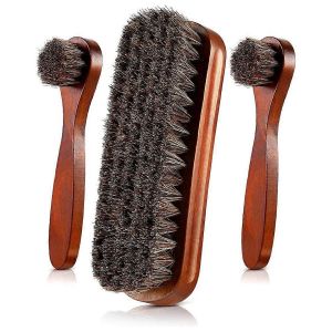 3 Pi&egrave;ces Horsehair Shoes Polish Brushes Kit Leather Shoes Boot Care Clean Polish Daubers Applicateur - Neuf