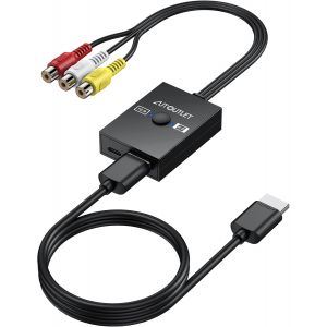 VornixorSarlshop-Adaptateur RCA vers HDMI Conversion 16:9/4:3 Sortie 1080P (60 Hz)/720P (60 Hz) avec c&acirc;ble HDMI de 50 cm Compatible avec Les Consoles de Jeux r&eacute;tro, Les lecteurs DVD, VHS - Neuf