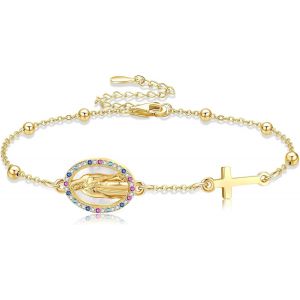 Bracelet Vierge Marie En Argent Sterling Avec Pendentif En Forme De Croix Et Chapelet Bijou Chrétien Pour Femme - Neuf