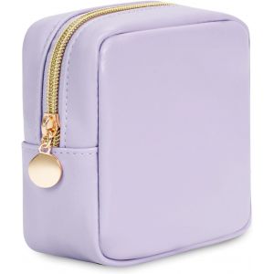 MAA-Trousse de Maquillage Femmes Petit Mini Pochette de Rangement Cosmétique Portable avec Poches Intégrées Pochette en Cuir Végétalien, Violet Brevet en Instance - Neuf