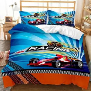 Parure De Lit Double Avec Housse De Couette Et Motif De Voiture De Course, Motif Flamme Rouge Ardente, Motif Voiture De Sport 3d, King Size, 2/3 Pieces, Housse De Couette En Polyester - Neuf