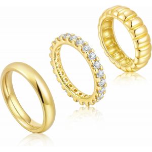 Yemaesre-Lot De 3 Bagues Pour Femme Avec Zircone, Plaqué Or 14 Carats, En Acier Inoxydable Et Cuivre, Pour Femme, Petite Amie, Maman, Empilable, Étanche, Pour Anniversaire, Fête Des Mères - Neuf