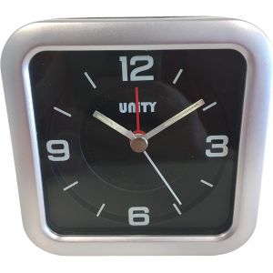 Réveil à Bip Carré, Argent et Noir, 9,5 x 9,5 x 4,5 cm - Neuf