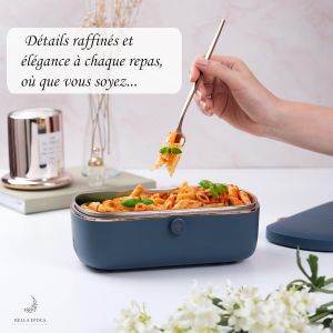 KALANKA-&reg; Gamelle Chauffante &Eacute;lectrique Portative - Bo&icirc;te &agrave; Lunch Chauffante &Eacute;l&eacute;gante. Lunch Box &Eacute;lectrique avec 2 Compartiments et R&eacute;cipient Thermique en Acier Inoxydable (1L / 45W / 220V) - Neuf