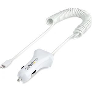 Kalanka-.Com Chargeur Voiture Lightning Avec C&acirc;ble Spiral&eacute; - Chargeur Iphone 1m - Double Chargeur Usb Pour Telephones Et Tablettes Pour La Voiture - Chargeur Auto Blanc De 12w (Usblt2pcarw2) - Neuf