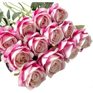 Lot de 12 roses rouges artificielles &agrave; tige de 51 cm de long, fleurs artificielles en soie, fleurs artificielles comme de vraies roses artificielles pour la maison, le jardin et la d&eacute;coration - Neuf