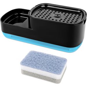 KAL-Distributeur De Liquide Vaisselle Pump Avec Porte-Éponge, 2 En 1 Savon Liquide Un Dosage Facile D'Une Seule Main, Pour Évier De Cuisine Bains (Noir) - Neuf