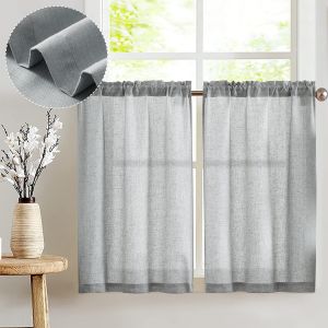 Eryi-Rideaux Cuisine En Lin Translucides Courts À Passe Tringle - Intérieurs Modernes Pour Salon, Placard, Chambre, Fenêtre - Décoration 2 Pièces 65x60cm Gris - Neuf