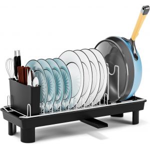 Égouttoir Vaisselle Cuisine Inox, Égouttoir Vaisselle Sur Évier Avec Bac Et Porte-Ustensiles, Sèche Vaisselle Sur Évier Compact Pour Cuisine, Camping Et Caravane 41 X 17 X 10 Cm (Noir) - Neuf