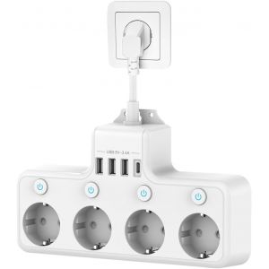 TYE-Multiprise Murale 4 Prises et 4 USB, Multiprise USB C avec Interrupteur Individuel, Electrique Multiprise USB avec Parafoudre et Surtension, pour Bureau, Maison, Voyage - Neuf