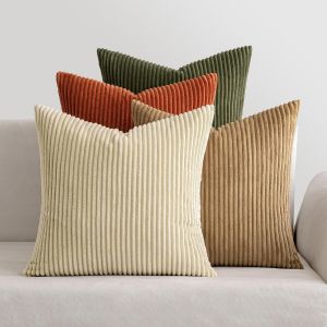 Cmws-Housses De Coussin En Velours Côtelé Carrées Décoratives Douces Pour Le Douce En Velours Rayé Lot De 4 Pour La Décoration Intérieure Canapé Chambre À Coucher 40x40cm Série Brown Green - Neuf