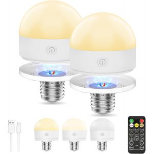Sjzg-Ampoule Rechargeable Avec Telecommande, E27 Led 3 Couleur Dimmable Rechargeable Avec Fonction De Timing, Ampoule Sur Batterie De Secours 2 Pack - Neuf