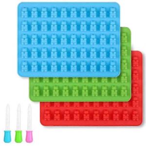 3 Pi&egrave;ces Candy Mold Silicone Gummy Bear Molds Silicone Molds Avec Pipettes Pour Gummy Bears, Gel&eacute;e, Chocolat, Bonbons De No&euml;l D'halloween (Bleu, Rouge, Gr - Neuf