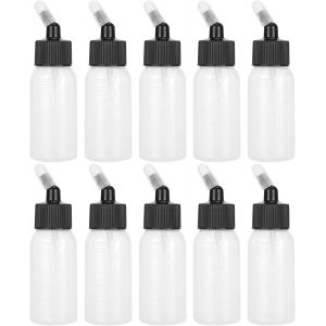 MEVRONISSHOP-Bouteilles d'a&eacute;rographe, 10 pi&egrave;ces 30ML bouteilles en plastique pots couvercle adaptateur simple action siphon alimentation a&eacute;rographe accessoires avec 10x bouchons en caoutchouc - Neuf