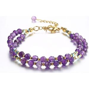 Eryi-Bracelet Femmes Pierre Naturelle Cristal Bracelet Acier Inoxydable Femme Réglable Or Perles Bracelet Bohème En Cristal Bracelet Pour Femme Cadeau - Neuf