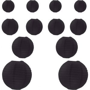 KALANKA-12 Pièces Lampions Noir, Lanterne Noir à Papier Rond Lampe, Décoration Lanterne, Postuler à pour Noël Mariage Anniversaire Fête(Noir) - Neuf
