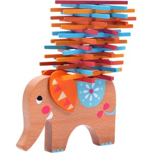 KAL-Montessori &Eacute;l&eacute;phant Empilable Jouets En Bois, Trier Et Empiler, Apprendre Balancier Gar&ccedil;ons Filles De 3 Ans, Educatif Jeux D'Empilage, Motricit&eacute;, Jeu D'Equilibre D'Apprentissage (Orange) - Neuf