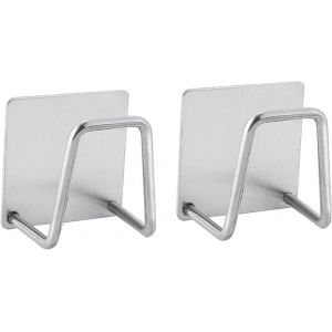 Couleur Argent - Lot De 2 Porte-Éponges Autocollants Pour Cuisine, Montage Sans Perçage, Acier Inoxydable, Antirouille Et Étanche - Neuf