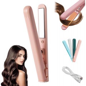 Kalanka-Mini Fer À Friser À Double Usage,Mini À Friser Et Fer Plat,Baguette À Friser De Voyage Portable Pour Cheveux Courts Et Tous Types De Cheveux (Couleur Rose) - Neuf