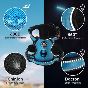 Harnais Veste Et Longe Anti Traction Pour Chiens, Colliers, Harnais Et Laisses Pour Chiens, Accessoire Chien (Bleu, [Xl] Le Cou 43 64cm Poitrine 53 89cm) - Neuf