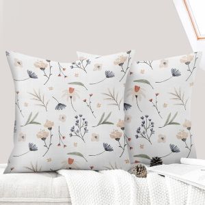 Cauc-Lot De 2 Decorative Housse De Coussin 45x45 Cm Flowers Housse De Canap&eacute; D&eacute;coratifs Motif Plante &Agrave; Fleurs Sauvages Taie D'oreiller Pour Maison Salon Chambre Et Ferme - Fleurs Unies - Neuf