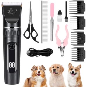 Tondeuse Pour Chien Professionnelle, Silencieux Tondeuse Chien Poil Long Epais,Electrique Tondeuse Animaux Sans Fil Rechargeable Kit Toilettage Chien Rasoir Pour Chiens Chat Animaux De Compagnie - Neuf