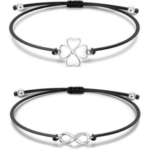 Kalsw-2 Paires Bracelet Pour Femmes Fille,Bracelets Infini Et Porte Bonheur Bracelet Bijoux Fait Main Bracelet Cordon Tressé Réglable Cadeau Chanceux Pour Femme Filles - Neuf