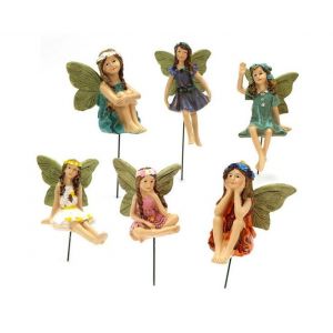 Lot de 6 figurines de f&eacute;es miniatures pour d&eacute;coration de jardin et d'int&eacute;rieur avec piquets en m&eacute;tal - Neuf