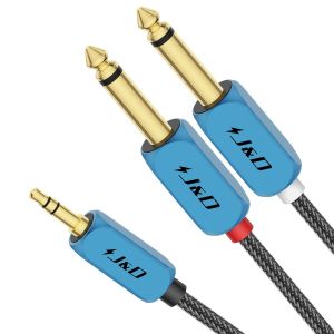 Diviseur de Câble Y 3,5 mm vers Double 6,35 mm, Câble TRS Mâle vers Double TS Mâle pour Amplificateurs/Enregistreurs Audio, avec Tresse en Nylon et Coque en Alliage d'Aluminium Plaqué or, 0.9 M - Neuf