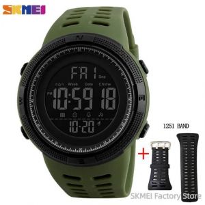 Skmei 1251 Montre De Sport Pour Hommes Réveil Chrono Led Affichage Étanche Numérique Électronique Montres Hommes Reloj Hombre 1560army Green Strap - Neuf