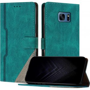 Kal-Étui Pour Samsung Galaxy S7 Edge, Housse En Cuir Pu Avec [Protection Antichoc Tpu] [Fonction Support] [Porte-Cartes ] Antichoc Magnétique Coque Pour Galaxy S7 Edge - Vert - Neuf