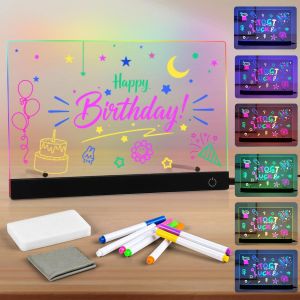 Tableau Lumineuse Message Led Acrylique, Tablette Lumineuse Dessin Enfant Avec 7 Couleurs Stylo, Avec Support R&eacute;glable, Tableau Lumineuse Transparent Cadeaux Pour Enfants Hommes - Neuf