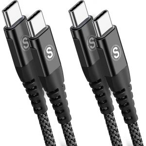 KAL-Lot de 2 c&acirc;bles USB C vers USB C, 60 W, 3 m, charge rapide USB type C, en nylon tress&eacute;, pour iPhone 16 15 Pro Max, Samsung Galaxy S24 S23 S22 S21 Ultra FE Plus Note 20, iPad Pro, MacBook Air Pixe - Neuf