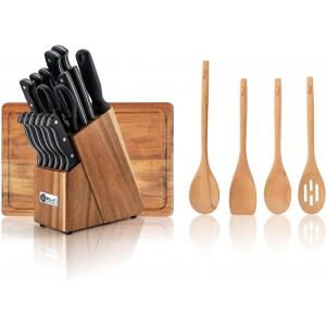 Mevronisshop-Bloc &Agrave; Couteaux Avec Ensemble De Couteaux De Cuisine | 1 Bloc De Bois | 5 Couteaux | Couteau De Chef 20 Cm, Couteau &Agrave; Pain 20 Cm - Neuf