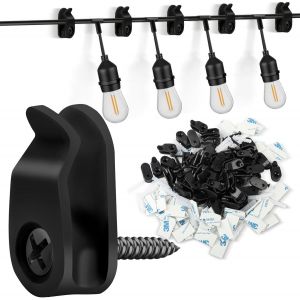 Kalanka-Crochets &Agrave; Visser, 50 Pi&egrave;ces Clips De Guirlande Lumineuse D'ext&eacute;rieur Avec Adh&eacute;sif Ruban, Q-Hanger Crochet De Suspension Pour Guirlandes Lumineuses Et D&eacute;coration De No&euml;l - Noir - Neuf