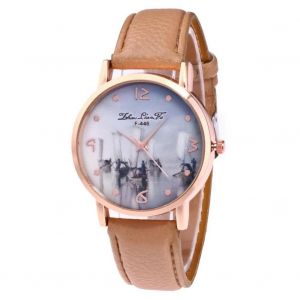 Zhoulianfa F-446 Montre En Alliage À La Mode Cadran Rond Montre-Bracelet À Quartz À Affichage Analogique (Beige) - Neuf