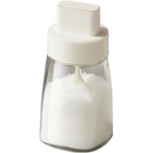 Bouteille D'assaisonnement Vide Blanche Avec Cuillère Rétractable, Verre Résistant À La Chaleur, Couvercle Amovible, Bouteille D'assaisonnement En Verre Transparent Pour L'organisation De La Cuisine - Neuf