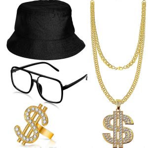 Nouveaux Produits En 2023,Hip Hop Costume Kit Bob Chapeau Lunettes De Soleil Lien D'or 80's/90's Rapper Accessoires,Accessoires D'halloween - Neuf