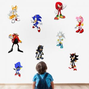 Autocollants Muraux Sonic, Décoration Murale De Fond De Chambre D'enfant, Autocollant Mural Auto-Adhésif, Autocollant De Jeu Vidéo Hérisson, Fournitures De Fête D'anniversaire - Neuf