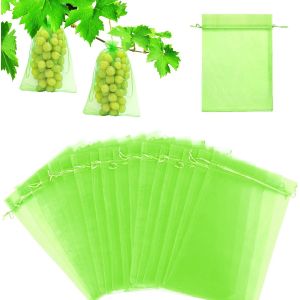 Sac Protection Fruits 60 Pi&egrave;ces Sachet Protection Raisin 20x30cm Jardin Sac Organza avec Cordon Contre Gu&ecirc;pe Drosophile Scarab&eacute;es Oiseaux Vert Mousse - Neuf