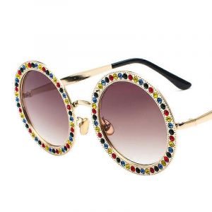 Nouveau produit,Lunettes de soleil rondes en strass surdimensionn&eacute;es brillantes Festival Gem Sunnies Sj1095 - Neuf
