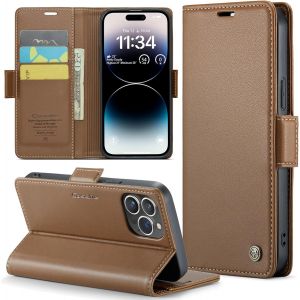 Maa-Coque Pour Iphone 14 Pro Max, Étui Housse En Rfid Protection Premium Pu Cuir Portefeuille Rabat Case Magnétique Stand Antichoc, Étui Case Pour Iphone 14 Pro Max, Marron - Neuf