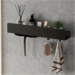 Bhhbb-Étagère De Douche Sans Perçage, 40 Cm, En Acier Inoxydable Avec 4 Crochets Amovibles, Support De Douche Mural Adhésif, Étagère De Bain Antirouille Pour Salle De Bain, Cuisine, Salon - Neuf