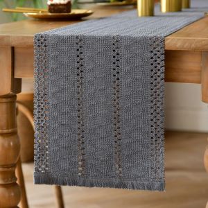 TIANYI-Chemin de Table Gris Boho Macramé et Lin avec Franges 30x183 cm Décoration de Table Rustique pour Mariage Fête Cuisine Salle à Manger Style Campagnard Vintage Lavable - Neuf