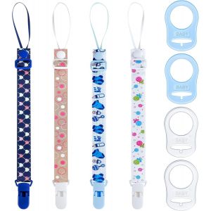 4pcs Attache-T&eacute;tine Factice Pour B&eacute;b&eacute;,Avec 4 Cha&icirc;nes De T&eacute;tine Pour B&eacute;b&eacute;,Adaptateur D'anneau En Silicone,Sangles De Cha&icirc;ne Avec Fermoir En Plastique,Jouets De Dentition Pour B&eacute;b&eacute; - Neuf