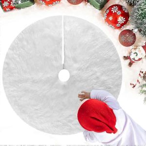 Jupe de sapin de No&euml;l blanche, tapis de sapin blanc en peluche, jupe de sapin de No&euml;l ronde, jupe de sapin de No&euml;l pour d&eacute;corations de f&ecirc;te de No&euml;l, sapin de No&euml;l ou - Neuf