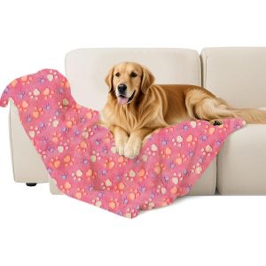 Couverture Polaire Pour Chien 107 X 75 Cm, Motif Pattes, Rose, Pour Petits Animaux. - Neuf