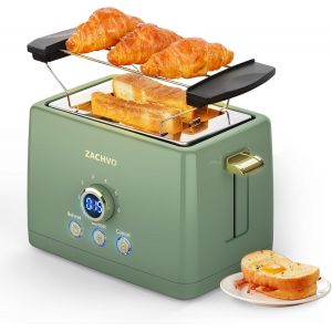 Grille-Pain 2 Tranches - Avec Support &Agrave; Viennoiseries, 6 Niveaux De Dorage, 850W, Tiroir Ramasse-Miettes Amovible, &Eacute;cran Led, Fonction High Lift, R&eacute;chauffage, D&eacute;cong&eacute;lation, Arr&ecirc;t - Neuf