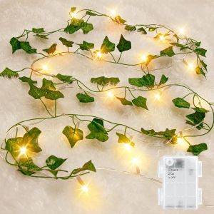 KAL-Guirlande Lumineuse Avec Feuilles, 2M 20Led Lierre Artificiel Guirlande Lumineuse Ip65 Étanche Chaîne Lierre Lumiere Avec Minuterie, Pour Jardin Chambre Noël Mariage In/Exterieur Décor Lights - Neuf